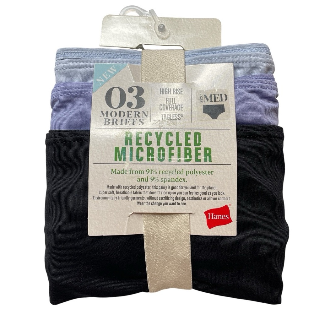 Hanes Recycled Microfiber Modern High Rise Brief 3 Pack NWT Size 6 Medium